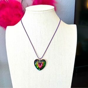 Vintage Crystal Glass Prism Rainbow Heart Necklace